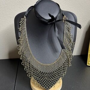 Tasha Chic Gold Mesh Necklace with Ribbon Tie